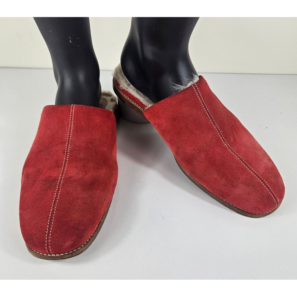 UGG Chateau Womens ~9 Red Suede Toscana Sheepskin Lined Slip On Slippers Slides